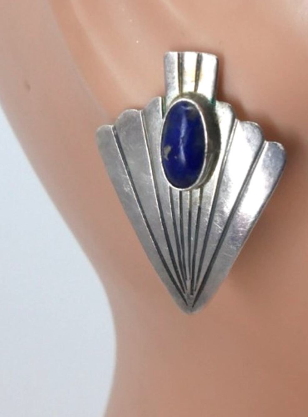 Vtg Sterling Silver Earrings With Lapis Unmarked
